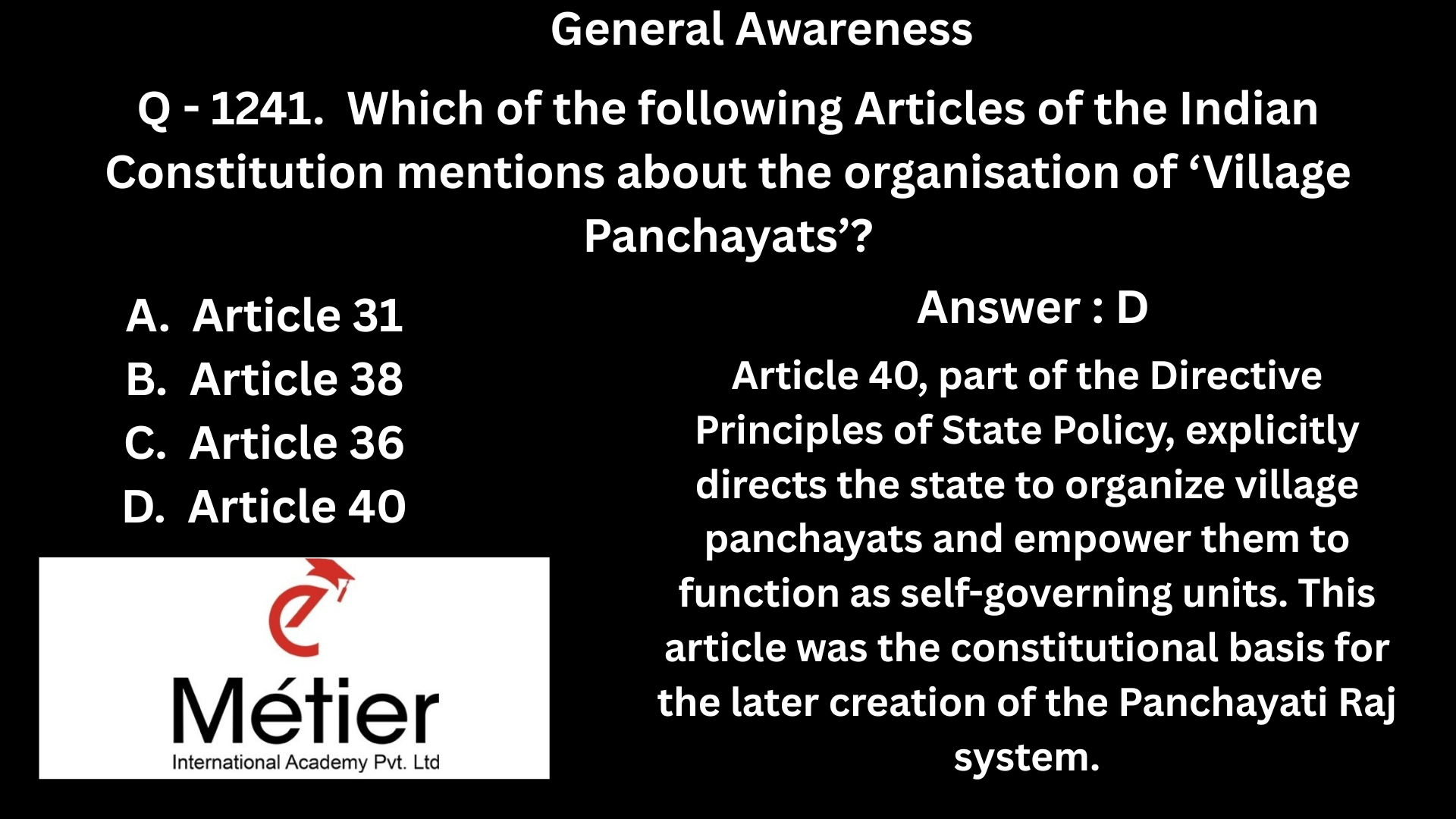 29 Oct 2025 General Knowledge |  Village Panchayats – Article in Indian Constitution